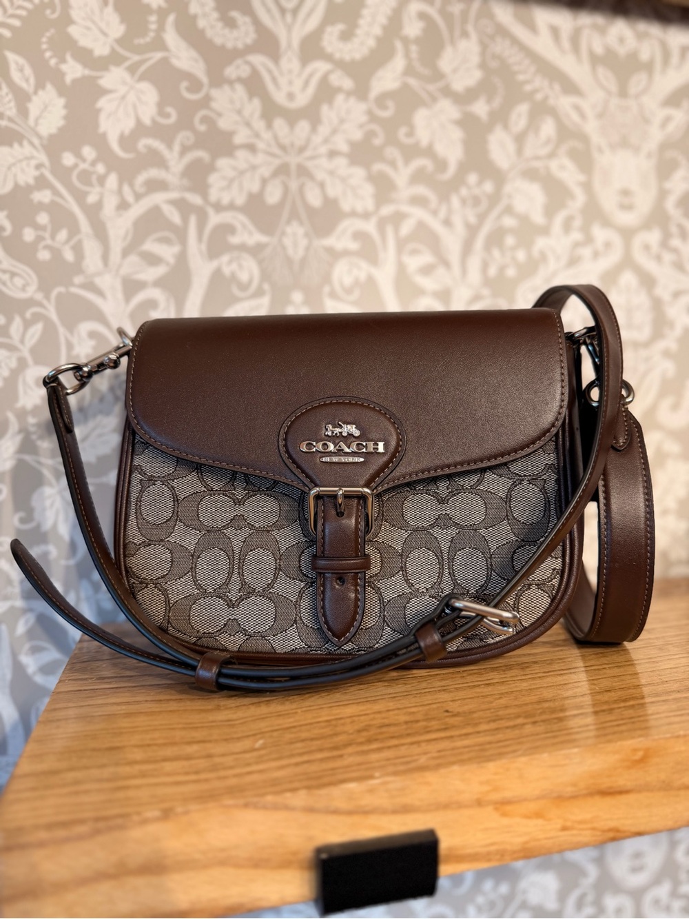 Coach Signature Jacquard Maple Amelia Saddle Crossbody w/ Hangtag CU998 NWOT